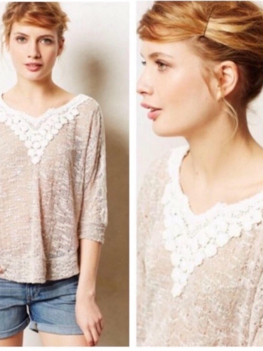 Anthropologie lace appliqué top by Meadow Rue